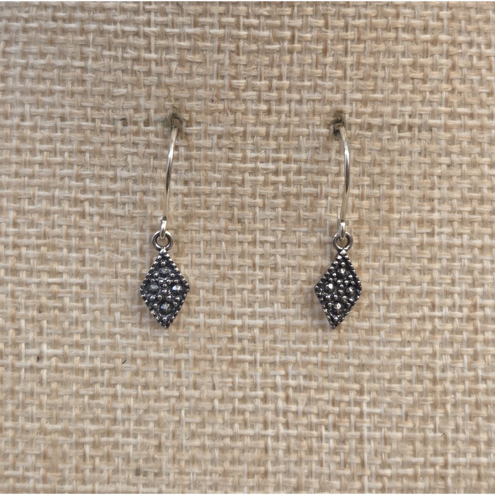 Vintage Sterling Silver Diamond Shaped Nevada Silver Mines Dangle Earrings 925